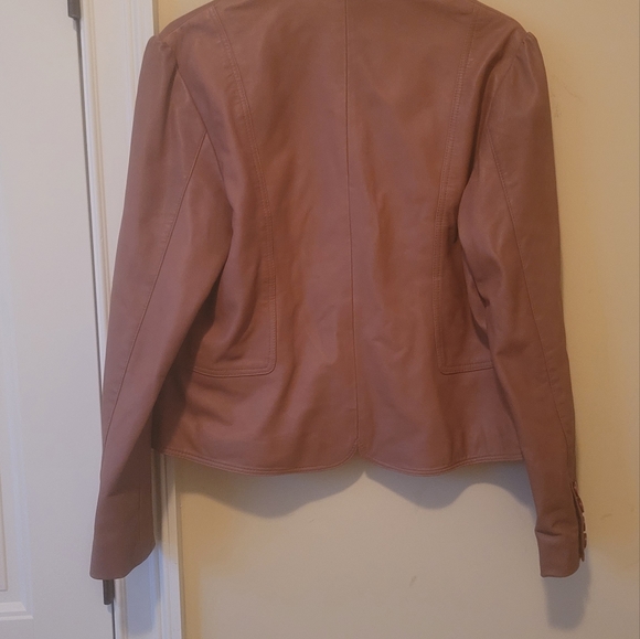Tahari Brown Mauve Genuine Leather Puffy Sleeve Blazer Jacket Coat - Picture 4 of 12